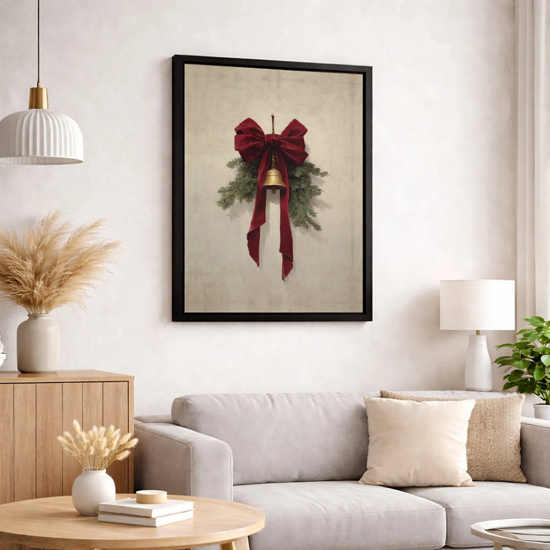 Rustic Christmas Bell Canvas Print, Christmas Jingle Bell Wall Art, Farmhouse Christmas Pine Decor, Holiday Print, Digital Download Poster