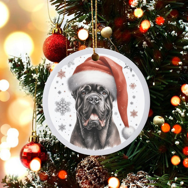 Cane Corso Holiday Ornament, Cane Corso Santa Hat Christmas Ornament, Ceramic Dog Tree Ornament, Cane Corso Dog Lover Keepsak