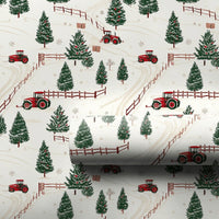 Farmhouse Holiday Gift Wrap, Red Tractor Christmas Wrapping Paper, Rustic Country Tractor Wrapping Paper, Winter Farm Present Wrap Roll