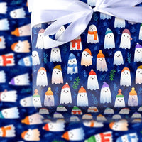 Spooky Christmas Gift Wrap, Adorable Winter Ghost Wrapping Paper, Comfy Beanie Ghost Holiday Wrapping Paper, Whimsical Xmas Gift Wrap Roll