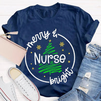 Healthcare RN Holiday Graphic Tee, Merry Nurse Bright Christmas Tree Shirt, Medical Staff Christmas T-Shirt, Nurse Holiday Season Present