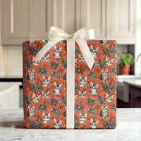 Festive Holiday Kitten Gift Wrap, Christmas Cat Wrapping Paper, Winter Foliage Cat Wrapping Paper, Xmas Present Paper for Cat Lovers