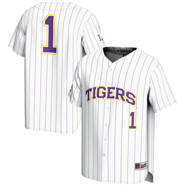#1 LSU Tigers Lightweight Baseball Jersey - White