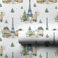 Snowy Eiffel Tower Gift Wrap, Paris Christmas Wrapping Paper, Watercolor France Holiday Wrapping Paper, Winter City Gift Wrap, Travel Paper