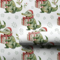 Santa Gator Holiday Gift Wrap, Christmas Alligator Wrapping Paper, Whimsical Reptile Animal Wrapping Paper, Humorous Winter Present Gift Wrap
