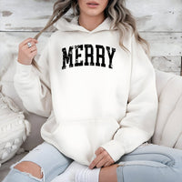 Distressed Holiday Lettering Sweatshirt, Retro Varsity Merry Christmas Hoodie, Vintage Winter Season Hooded Pullover Present