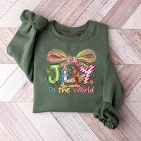 Nativity Scene Christmas Graphic Crewneck, Joy to the World Sweatshirt, Christian Holy Night Holiday Pullover, Religious Xmas Sweater