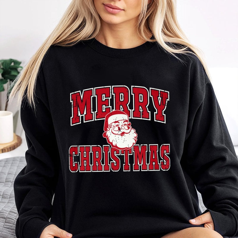 Retro Santa Graphic Sweatshirt, Merry Christmas Santa Sweatshirt, Vintage Holiday Crewneck, Distressed Christmas Pullover Sweatshirt