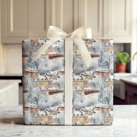 Watercolor Snowy Alpine Gift Wrap, Winter Village Red Train Wrapping Paper, Nostalgic Holiday Wrapping Paper, Christmas Gift Wrap Roll