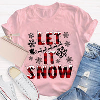 Red Plaid Teacher T-Shirt, Let It Snow Teacher Shirt, Christmas Teacher Tee, Festive Holiday Graphic T-Shirt, Winter Break Teacher Present