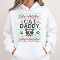 Humorous Cat Lover Holiday Hoodie, Cat Daddy Ugly Christmas Hoodie, Vintage Feline Graphic Hoodie, Adorable Pet Lover Xmas Hooded Sweatshirt Present