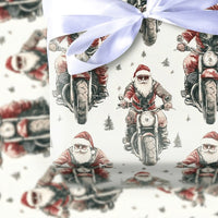 Motorcycle Christmas Gift Wrap, Biker Santa Wrapping Paper, Cool Santa Holiday Wrapping Paper, Retro Motorcyclist Xmas Gift Wrap Roll