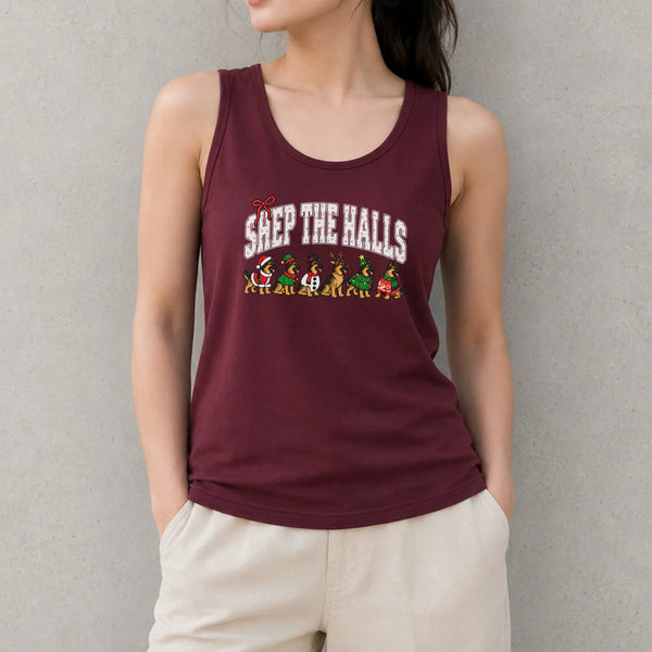 Retro Christmas Dog Tank, Sleep the Halls Tank Top, Humorous Holiday Sweater Sleeveless Tee, Christmas Tank Top Present for H
