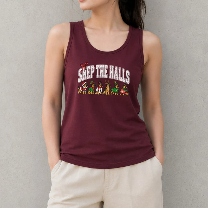 Retro Christmas Dog Tank, Sleep the Halls Tank Top, Humorous Holiday Sweater Sleeveless Tee, Christmas Tank Top Present for Her