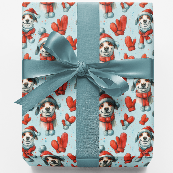 Christmas Puppy Gift Wrap, Winter Whimsy Dog Wrapping Paper, Blue Snowflake Dog Paper Roll, Holiday Pet Gift Wrap, Xmas Wrapp