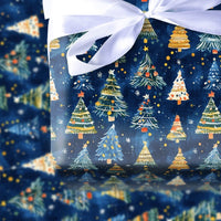 Watercolor Pine Tree Gift Wrap, Navy Christmas Tree Wrapping Paper, Elegant Blue Holiday Wrapping Paper, Festive Winter Trees Gift Wrap