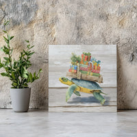Holiday Presents Watercolor Animal Print, Sea Turtle Christmas Canvas Wall Art, Coastal Christmas Canvas Decor, Winter Digital Download