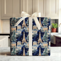 Snowy Eiffel Tower Night Gift Wrap, Christmas in Paris Wrapping Paper, French Cityscape Holiday Gift Wrap, Winter Scene Paper, Travel Present