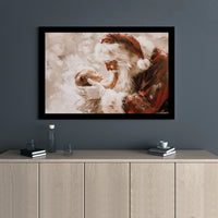 Whimsical Christmas Oil Painting Canvas Print, Santa Claus Holding Baby Canvas Wall Art, Holiday Santa Canvas Art, New Parents Xmas Present