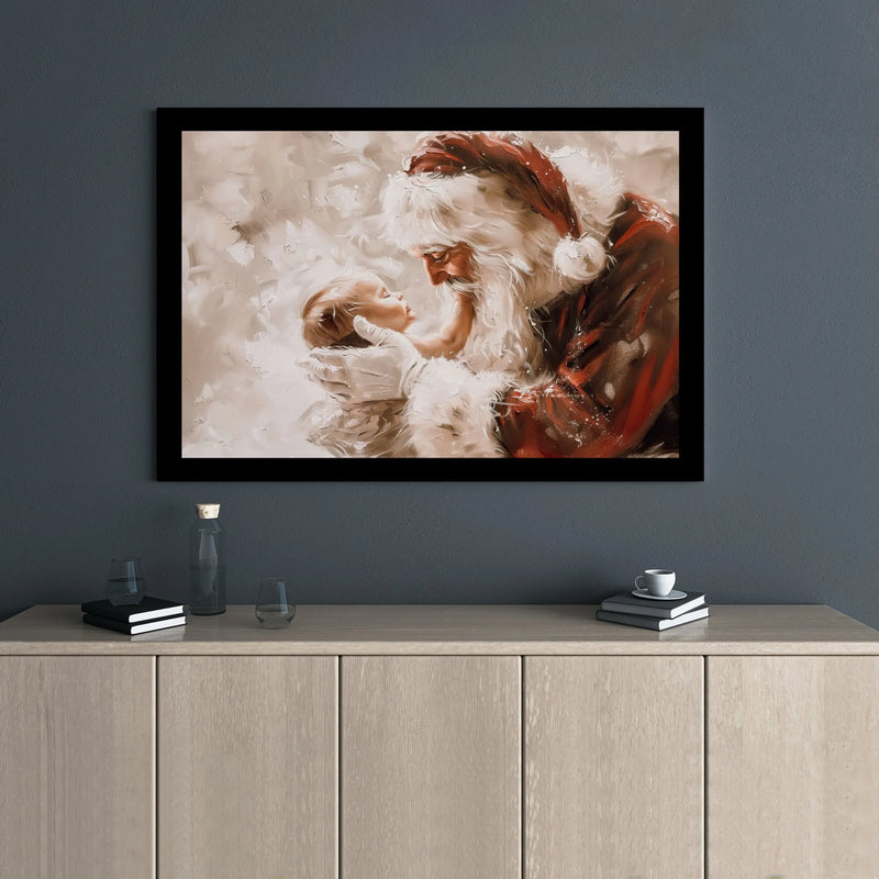 Whimsical Christmas Oil Painting Canvas Print, Santa Claus Holding Baby Canvas Wall Art, Holiday Santa Canvas Art, New Parents Xmas Present