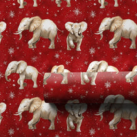 Red Snowflake Animal Gift Wrap, Watercolor Elephant Christmas Wrapping Paper, Winter Wildlife Elephant Wrapping Paper, Xmas Wrapping Paper