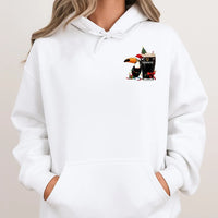 Tropical Bird Coffee Hooded Sweatshirt, Toucan Christmas Hoodie, Adorable Santa Hat Toucan Hoodie, Festive Holiday Bird Lover Present