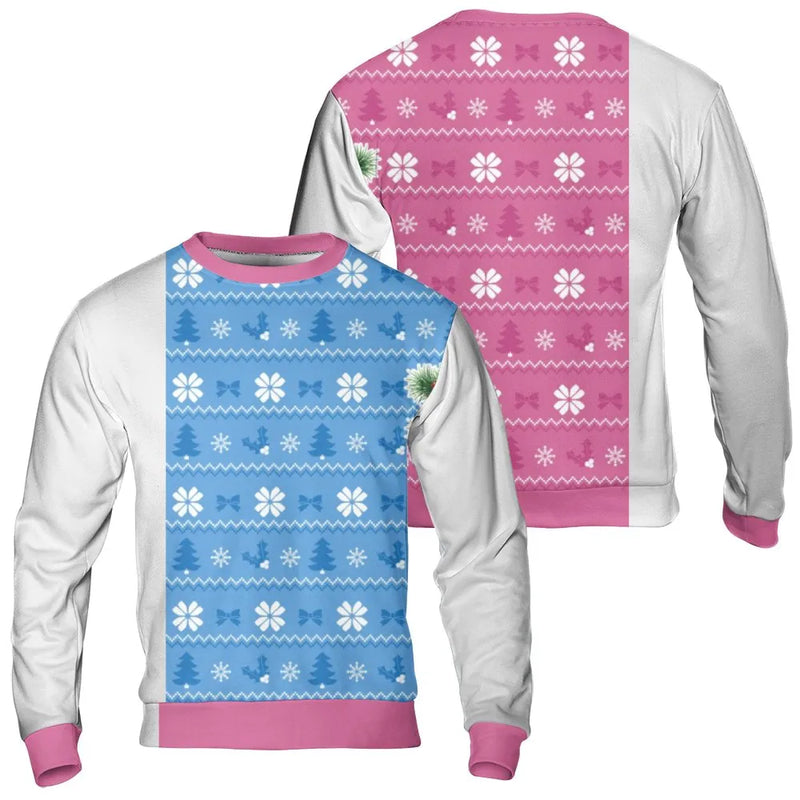 Pastel Ugly Christmas Sweater, Pink and Blue Split Color Christmas Sweatshirt, Split Pattern Holiday Sweatshirt, Festive Crewneck Pullover