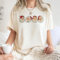 Vintage Christmas Santa Faces Tee, Retro Santa Graphic T-Shirt, Nostalgic Holiday Party Shirt, Festive Xmas Aesthetic Unisex Top