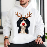 Reindeer Dog Holiday Hoodie, Bernadoodle Christmas Hoodie, Bernedoodle Sweatshirt, Adorable Dog Lover Graphic Hoodie, Present for Dog Mom and Dad