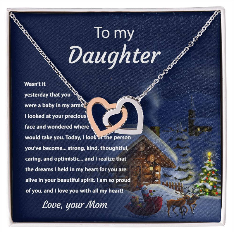 Sentimental Daughter Heart Necklace, To My Daughter Interlocking Hearts Necklace, Love Daughter Necklace, Birthday or Christmas Jewelry Present