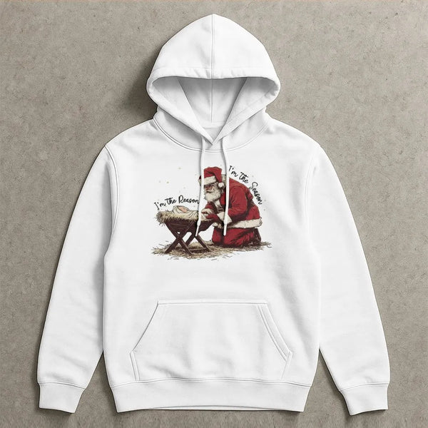Santa Kneeling Nativity Sweatshirt, Jesus Is the Reason Christmas Hoodie, Christian Holiday Graphic Pullover, Faith Religious