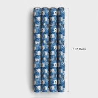Snowy Blue Kitten Holiday Gift Wrap, Watercolor Winter Cat Wrapping Paper, Adorable Pet Lover Wrapping Paper, Comfy Christmas Cat Present Wrap