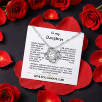 CZ Crystal Pendant, To My Daughter Love Knot Necklace, Gold Finish Jewelry, Birthday Christmas Present for Daughter from Dad