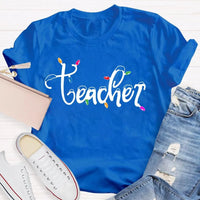 Adorable Holiday Educator Graphic Tee, Christmas Lights Snow Teacher T-Shirt, Festive Winter Teacher Shirt, Merry Christmas Present