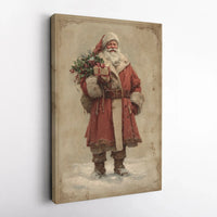 Traditional Christmas Portrait Print, Vintage Santa Claus Wall Art Canvas, Retro Holiday Wall Decor, Winter Festive Home Canvas Present