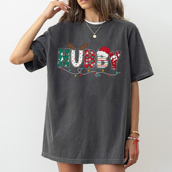 Festive Reindeer Antlers Shirt, Hubby Christmas T-Shirt, Matching Couple Holiday Tee, Christmas Husband Graphic T-Shirt, Pres