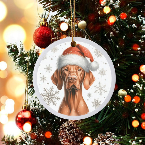 Hungarian Vizsla Santa Hat Ornament, Vizsla Dog Christmas Ornament, Adorable Pet Tree Decor, Ceramic Dog Lover Ornament, Holi