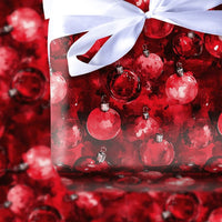 Watercolor Christmas Wrapping Paper, Red Ornament Wrapping Paper, Festive Bauble Gift Wrap, Elegant Holiday Present Wrap Roll