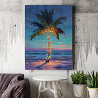 Coastal Beach Sunset Canvas, Tropical Christmas Palm Tree Canvas, Nautical Holiday Canvas Print, Festive Ocean Wall Art, Beach Lover Present