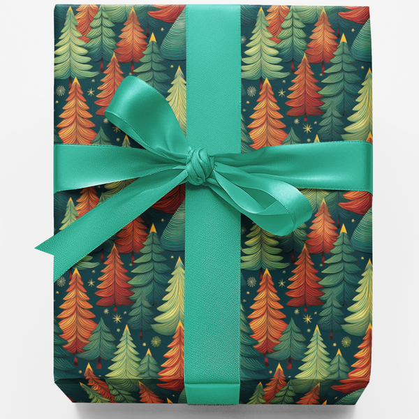 Comfy Forest Winter Gift Wrap, Rustic Woodland Christmas Wrapping Paper, Pine Tree Holiday Gift Wrap Roll, Nature Evergreen W