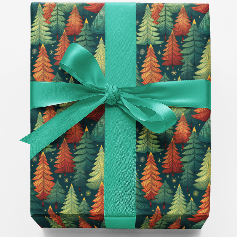 Comfy Forest Winter Gift Wrap, Rustic Woodland Christmas Wrapping Paper, Pine Tree Holiday Gift Wrap Roll, Nature Evergreen Wrapping Paper