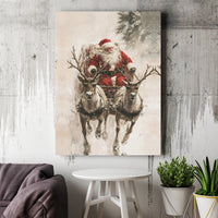 Rustic Christmas Canvas Print, Santa Claus Reindeer Sleigh Canvas Wall Art, Holiday Painting Wall Art, Festive Winter Home Decor Present