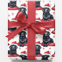 Santa Dog Wrapping Paper, Flat-Coated Retriever Christmas Wrapping Paper, Retriever Holiday Gift Wrap, Pet Lover Wrapping Paper, Xmas Wrap