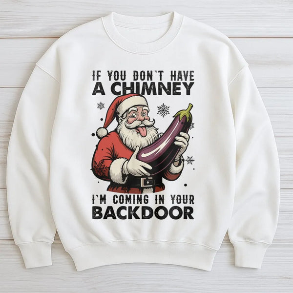Rude Eggplant Chimney Sweatshirt, Humorous Santa Christmas Sweatshirt, Adult Humor Holiday Crewneck, Rude Xmas Sweater, Adult