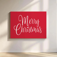 Red Cursive Script Typography Canvas Print, Merry Christmas Canvas Wall Art, Festive Holiday Canvas Sign, Seasonal Home Decor Xmas Present