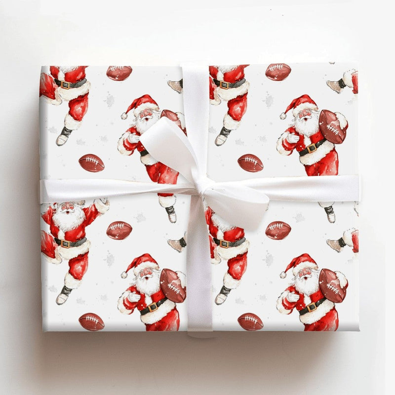 Christmas Sports Wrapping Paper, Football Santa Wrapping Paper, Watercolor Holiday Gift Wrapping Paper, Game Day Xmas Gift Wrap Paper