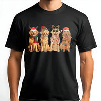 Dog with Reindeer Antlers Graphic Tee, Christmas Golden Retriever T-Shirt, Adorable Holiday Pup Shirt, Festive Golden Dog Mom Lover Tee