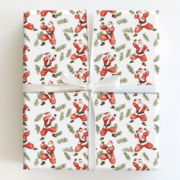 Black Belt Martial Arts Gift Wrap, Karate Santa Wrapping Paper, Humorous Santa Claus Christmas Wrapping Paper, Karate Holiday
