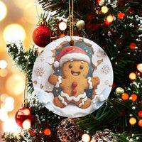 Santa Hat Holiday Tree Ornament, Gingerbread Man Christmas Ornament, Adorable Winter Ceramic Ornament, Festive Holiday Keepsake Present