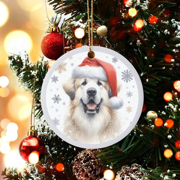 Great Pyrenees Dog Holiday Ornament, Great Pyrenees Santa Hat Christmas Ornament, Ceramic Dog Tree Ornament, Pet Lover Keepsa